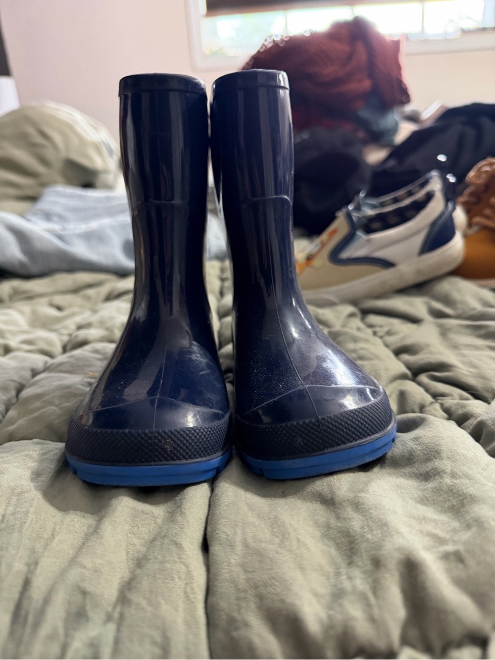 Kids Navy Blue Rain Boots with Blue Sole